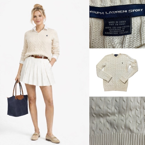 Ralph Lauren Sweaters - Ralph Lauren Sport Cable-Knit Cotton Crewneck Ivory Jumper Size Large old money